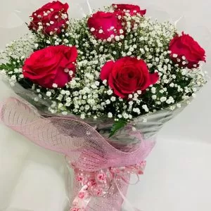 Buquê com 06 Rosas Colombianas - Cor Rosa Pink